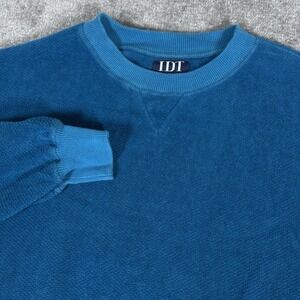 Vintage IDT Pullover Sweatshirt Men's XL Blue Velour Waffleknit Crew Neck USA